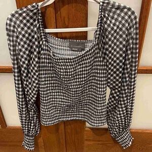 a new day Black & White Gingham Smocked Square-Neck Top